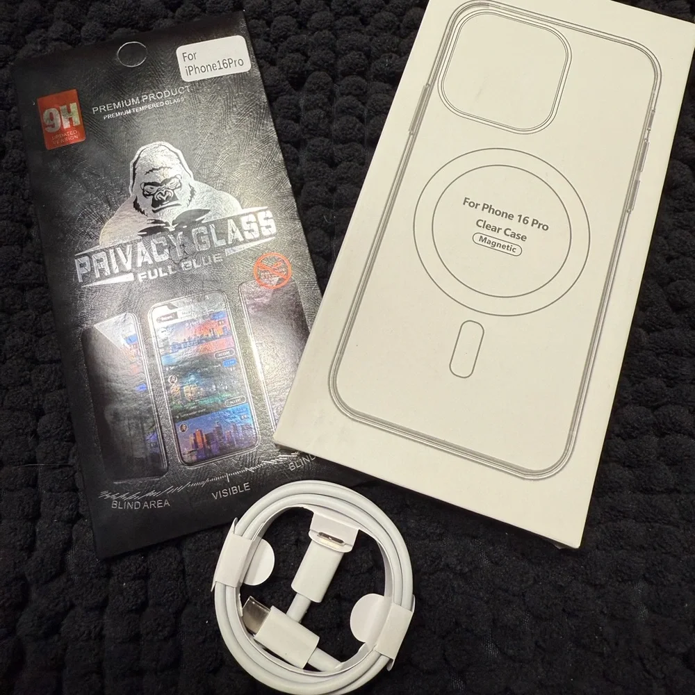 Iphone 16 Pro Case Bundle. Clear Magnetic Case, Temperate Glass, USBC Cable